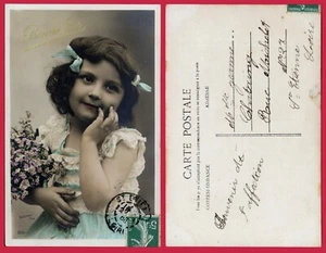 #62130 France 1908. Little girl with flowers. Vintage posted postcard - Picture 1 of 1