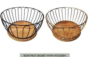 Frutero con base de madera de alambre con cesta de exhibición decorativa negro/dorado - Imagen 1 de 3