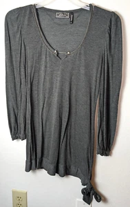 Guess grau grau grau Langarm dünne Jersey Strick Bluse Medium Seite Bindeband Taille - Bild 1 von 5