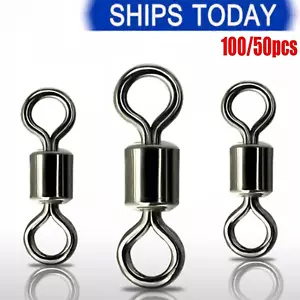 50/200p Rolling Barrel Swivel 17lb-335lb Fishing Swivels Solid Ring #1-#12,1/0-6 - Picture 1 of 8