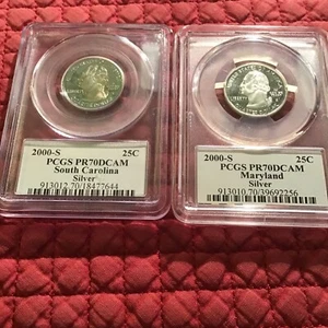 2000s 2 Silver Quarters PCGS PR70DCAM. South Carolina, Maryland. - Picture 1 of 1