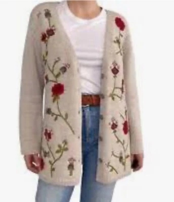 Suéter Mujer Jill Talla Pequeña Beige Cárdigan Floral Bordado Botones Nuevo con Etiquetas Foto 1 de 4
