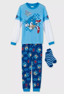 Sonic the Hedgehog Pajamas 3 pc Boys M L Lounge Pants Top & Socks Gift Set - Picture 1 of 1