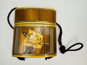 Vintage Handarbeit Intarsien Bambus Fernglas Opernbrille Box Geldbörse mit Rosenintarsien - Bild 1 von 4