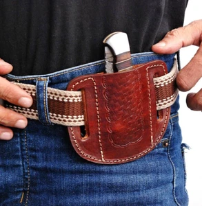 FUNDA FUNDA CINTURÓN CUERO GENUINO HECHA A MANO PARA CUCHILLO HOJA PLEGABLE 1308 - Imagen 1 de 5