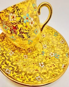 Royal Winton Rare Demitasse Gold Jeweled Floral Chintz Cup & Saucer, Teacup - Picture 1 of 9