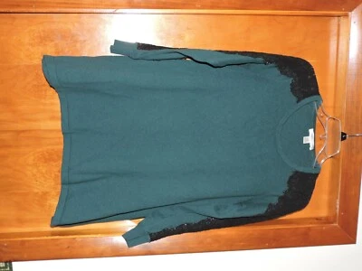 Motherhood Maternity SZ M Deep Grn Knit Sweater Tunic Round Neck Lg Slv blk trim - Image 1 of 4