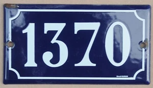 Large old blue French house number 1370 door gate plate plaque enamel metal sign - Picture 1 of 1