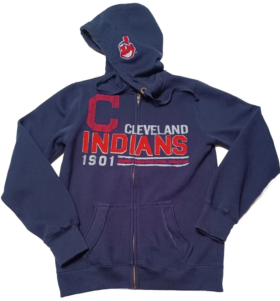 Vtg Cleveland Indians Red, White & Blue 1901 Hooded Jacket. Adult size medium. - Image 1 of 4