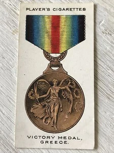 Players Cigarette Card War Decoratiions & Medals No 77 Victory Medal Greece - Picture 1 of 3