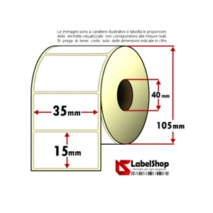 Rotolo da 3000 etichette adesive mm 35x15 Carta Vellum 1 pista anima 40 - Foto 1 di 2
