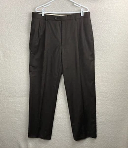 Jos A Bank Mens 36R  (36x31.5) Brown All Season Wool Pleated No Cuff Dress Pants - Picture 1 of 9
