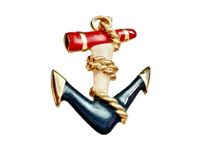 Vintage Large Chunky Red White Blue Enamel Anchor Nautical Brooch 2 1/2" - Picture 1 of 3