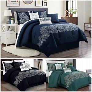 Chezmoi Collection 7-Piece Embroidered Paisley Floral Comforter Set - Picture 1 of 15