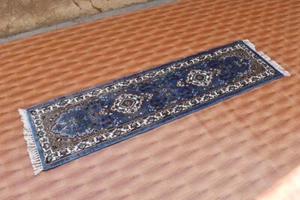 Sky Blue Trditional Carpet Hand Knotted Rug 1.6x5 Silk Oriental Decor - Picture 1 of 5