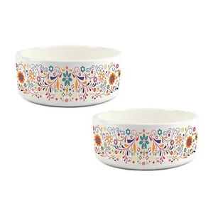 Mexican Floral Multicolour Large Pet Bowl Set - Ceramic Food/Water Dish for Dogs - Picture 1 of 2