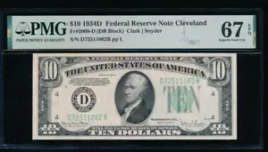 AC 1934D $10 Cleveland FRN PMG 67 EPQ Fr 2009-D - Picture 1 of 2