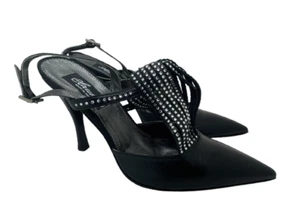 Claudio Milano Women's Sandal Black Leather Crystal Size 39 Italy $760 - Picture 1 of 6