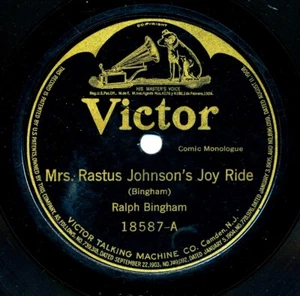 RALPH BINGHAM on 1919 Victor 18587 - Mrs Rastus Johnson’s Joy Ride - Picture 1 of 1