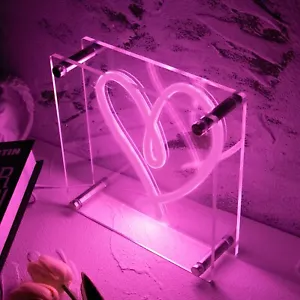 Desktop Pink Love Valentine's Day LED neon Sign light USBpower Acrylic Neon Ligh - Picture 1 of 7