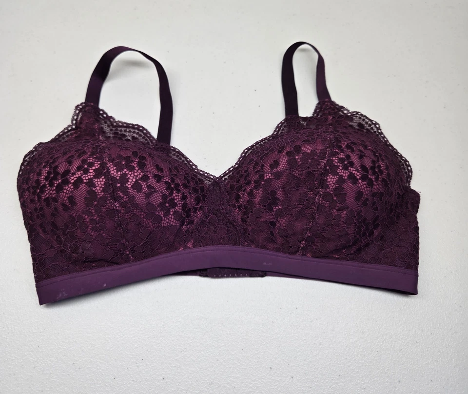 Warners Women Bra 36D Purple Floral Lightly Lined  T Shirt Wireless Lace - Image 1 of 4