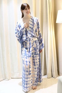 Precioso Vestido de Mujer Blanco y Azul Tie-dye Largo Kimono Mangas Sueltas PS TD28 - Imagen 1 de 10