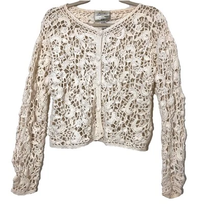 Cárdigan vintage Express tejido a mano para mujer S tejido a ganchillo cottagecore pradera Foto 1 de 4