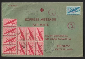 WWII US NEW YORK TO SWITZERLAND AIR MAIL EXPRESS CENSOR RED CROSS COVER 1943 - Picture 1 of 2