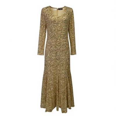 Vestido longo formal manga longa lantejoulas ouro champanhe tamanho 16 veludo meia-noite - Imagem 1 de 4