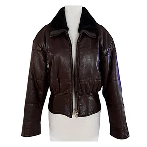 ANDREW MARC NEW YORK Women’s Brown Leather Jacket Size M Faux Fur Collar - Picture 1 of 17