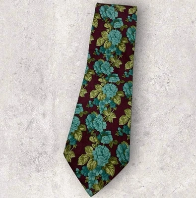 KENZO Silk Tie ITALY Burgundy Green Blue Floral W:4" EUC - Image 1 of 4