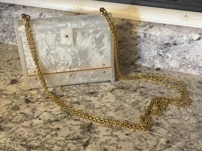 Rialto Lucite Art Deco Bandolera Bolso de Hombro Cartera Madreperla Cadena Dorada Foto 1 de 4