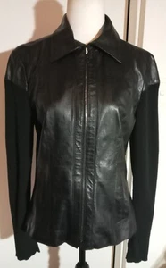 Marc Cain Beautiful Leather Contrast Jacket Size S/M - Picture 1 of 13