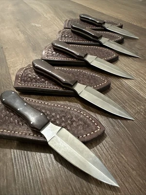 "Lote X5 Hecho en EE. UU. Cuchillo Hoja Fija 7.5"" Ébano/Funda de Cuero Acero SS" Foto 1 de 4