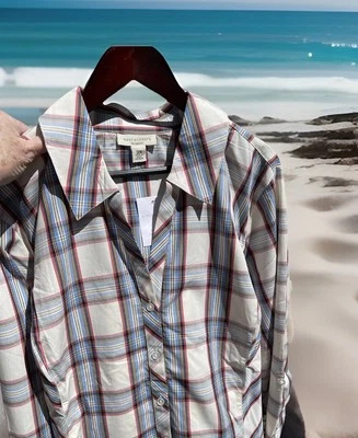 Appleseed's Plaid Button Up Top Side Pockets LS / Roll Tab Cotton Ladies 3X NWOT - image 1 of 4