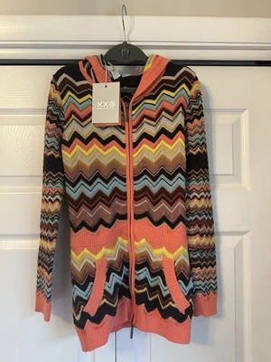 NWT Missoni Target Girls Cardigan Hooded Zip Pink Chevron Stripe Medium Retro - Image 1 of 4