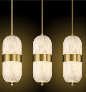 LED 12W 3000K Kitchen Island Pendant 3 Pack Marble Glass Brushed Bronze Finish - Picture 1 of 11