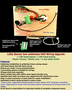 Left-hand Ibanez Jem Solderless HSH Wiring Upgrade + USA Specs - Picture 1 of 10