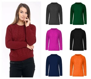 Nuevo Damas Mangas Largas Grueso Cable Tejido Saltador Cuello Redondo Invierno Suéter Top - Imagen 1 de 36