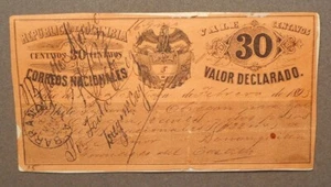 9700 Colombia, 30 Centavos, 1893, 132mm x 66mm, condition as imaged, partially a - Picture 1 of 2