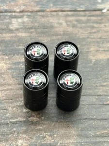 4pcs Set Of Alfa Romeo Black Tyre Valve Caps Mito Guilia Stelvio Quadrifoglio - Picture 1 of 2