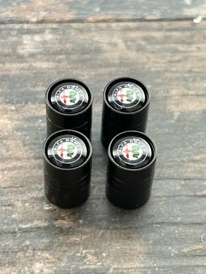 4pcs Set Of Alfa Romeo Black Tyre Valve Caps Mito Guilia Stelvio Quadrifoglio - Image 1 of 2