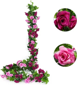 2 Pack (15.8FT) Fake Rose Garland, Artificial Rose Vines Flowers Hanging Silk Ro - Picture 1 of 7