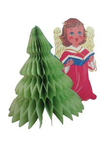 Vintage Weihnachtsengel gestanzt mit Wabenbaum 6 Zoll - Bild 1 von 5