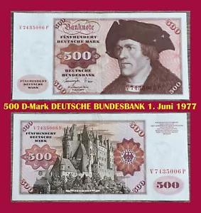 Ⓜ️ 500 Deutsche Mark ☘️ 1,Juni 1977 💥💥 DM Schein Bundesbank 🍄 V 7435006 P 🌐 - Bild 1 von 4