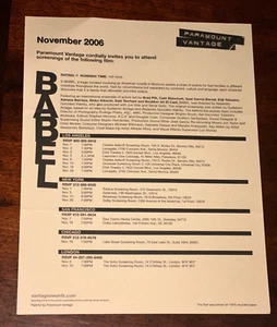 Babel Academy Filmvorführung Einladung Filmplan Brad Pitt Cate Blanchett - Bild 1 von 1