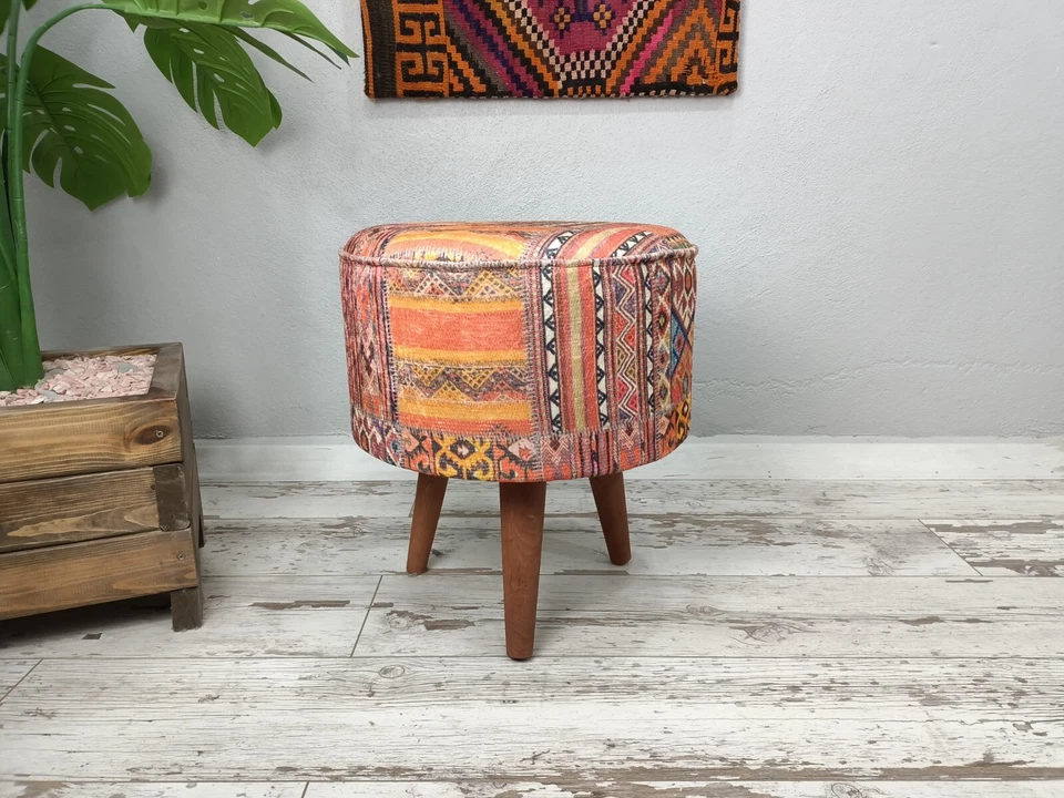 Ottoman Pouf 波希米亚长凳,梳妆椅,脚凳长凳,梳妆椅 — 第 1/4 张图片