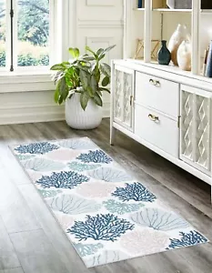 Coastal Runner Rug Beach Hallway Rugs Nonslip Nautical Coral Machine Washable Ru - Picture 1 of 7