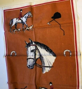 Vintage Geschirrtuch mit Pferdemotiv Baumwolle Reitsportmotiv 58 x 41 cm  - Bild 1 von 3