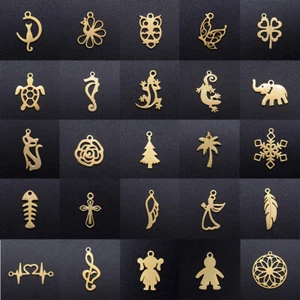 5Pcs Golden Stainless Steel Butterfly Turtle Snowflake Feather Cross Pendants - Picture 1 of 87